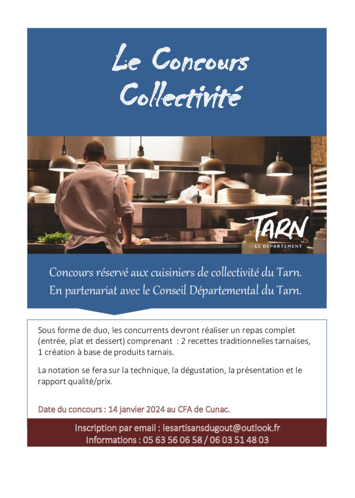 Concours de Cuisine Collectivité organisé par les Artisans du Goût le 14 janvier 2024 au CFA de Cunac