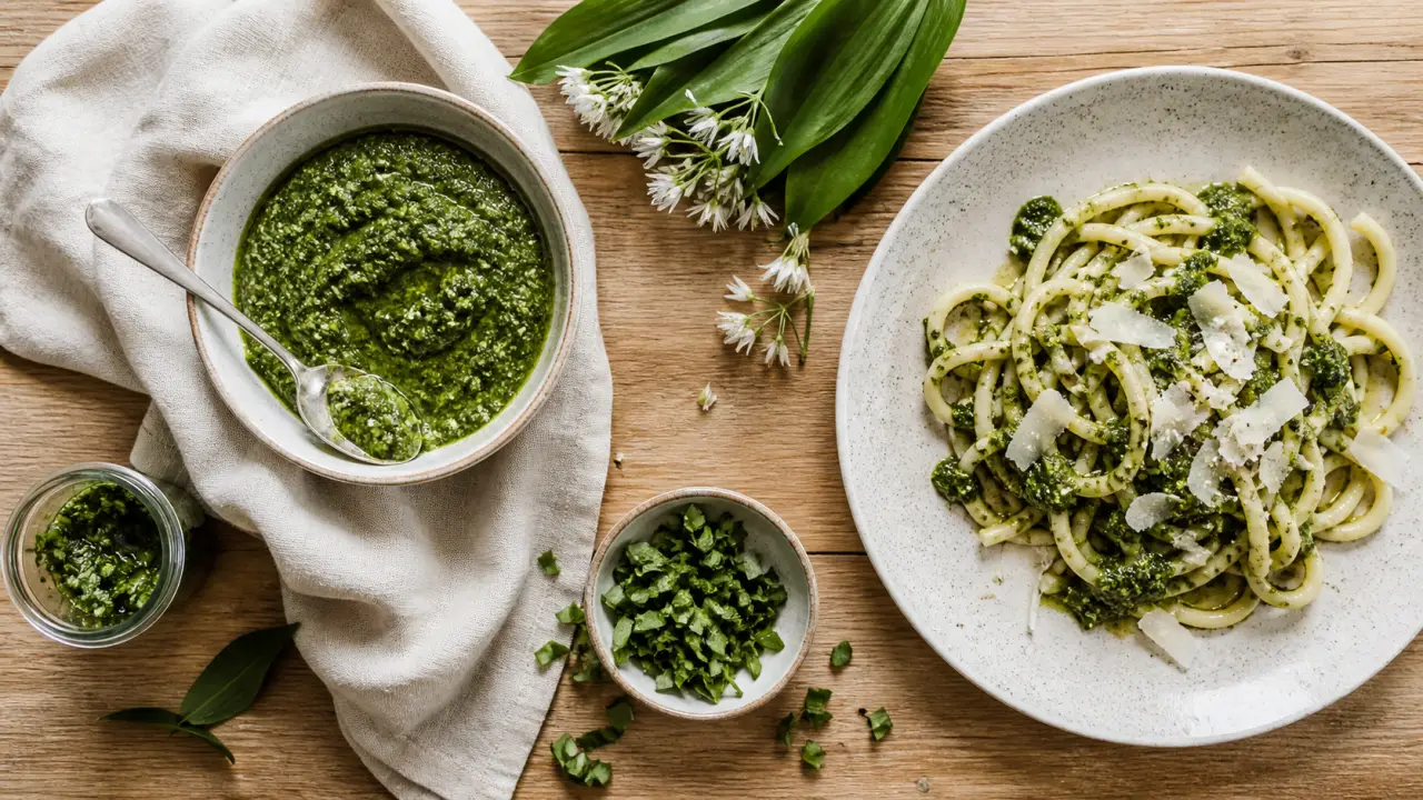 Ail des ours en cuisine : pesto vert et pâtes aux feuilles fraîches