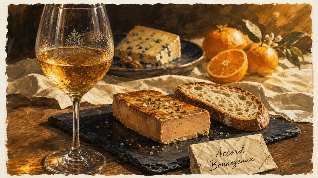 Bonnezeaux accord mets vins : foie gras poêlé, bleu et fruits