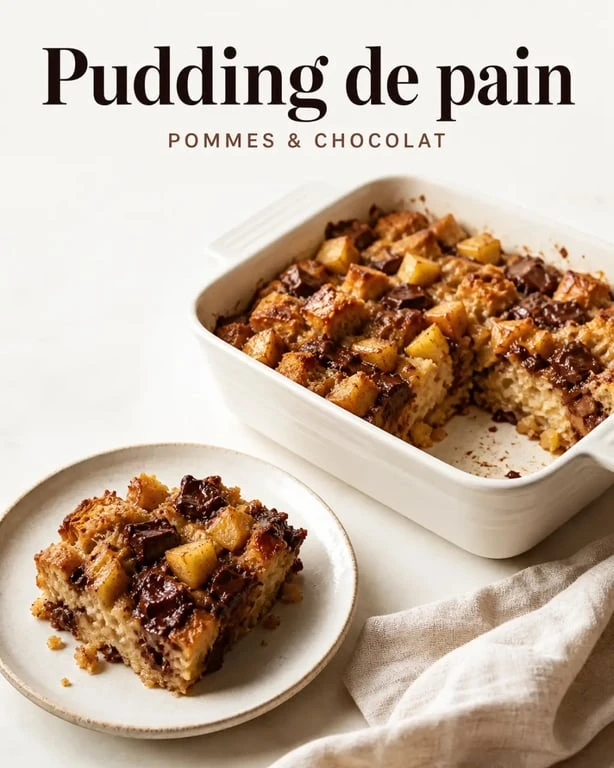 Recettes avec pain : pudding de pain rassis aux pommes et chocolat