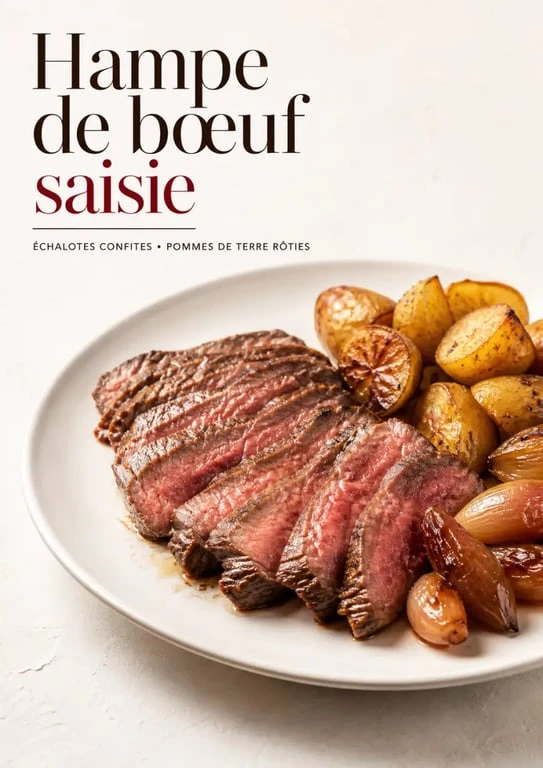 Recettes hampe de boeuf : hampe de bœuf saisie et servie avec échalotes et pommes de terre