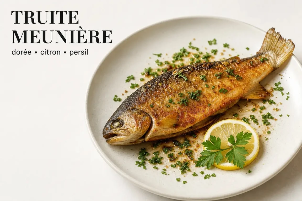 Truite meunière dorée et croustillante cuite à la poêle avec citron et persil