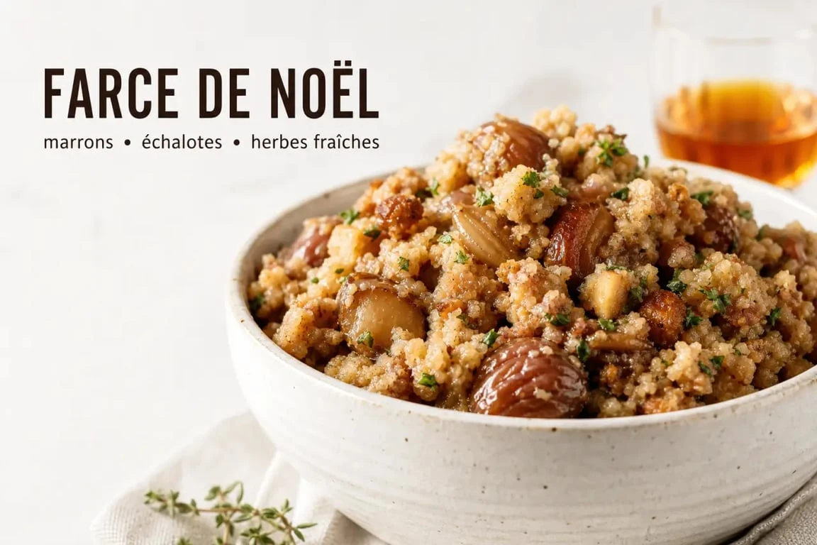 Farce noel pour volaille moelleuse aux marrons et aux herbes, prête à garnir une volaille