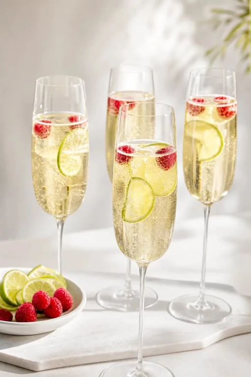 Champenoise recette de soupe champenoise servie en flûtes avec citron vert et framboises