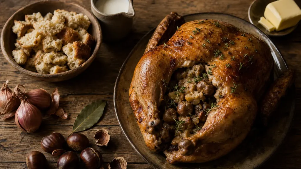 Farce de Noël pour volaille : base moelleuse, marrons et cognac