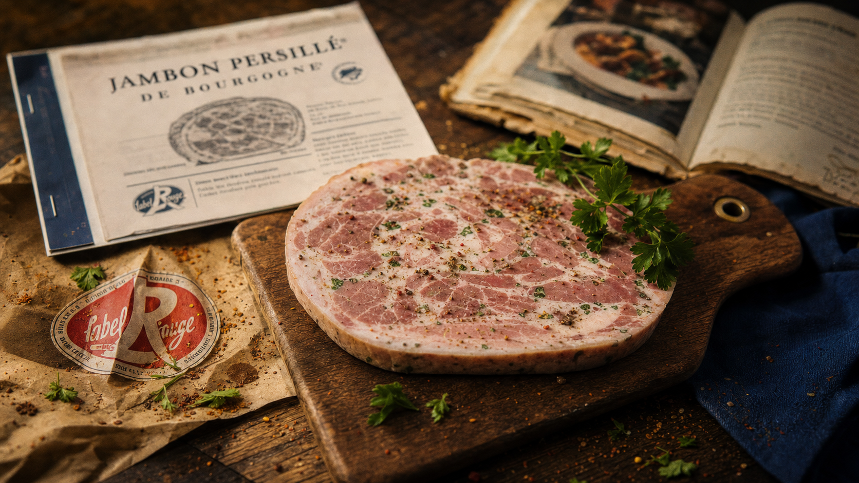 Patrimoine gourmand : jambon persillé Label Rouge sur planche de dégustation