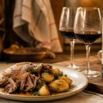 Quel vin avec un confit de canard ? confit et vin rouge en photo