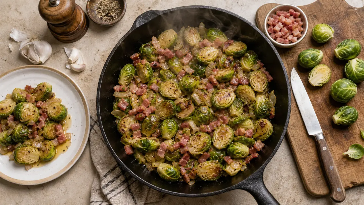 Recette choux de bruxelles lardons, poêlée dorée et lardons