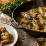 Recette cuisse de grenouille à la crème : cuisses dorées nappées de sauce