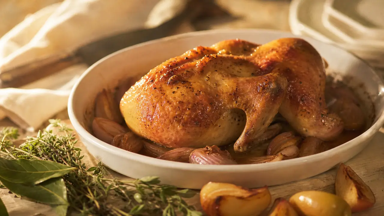 Recette de pintade au four 180°C, pintade rôtie dorée au jus