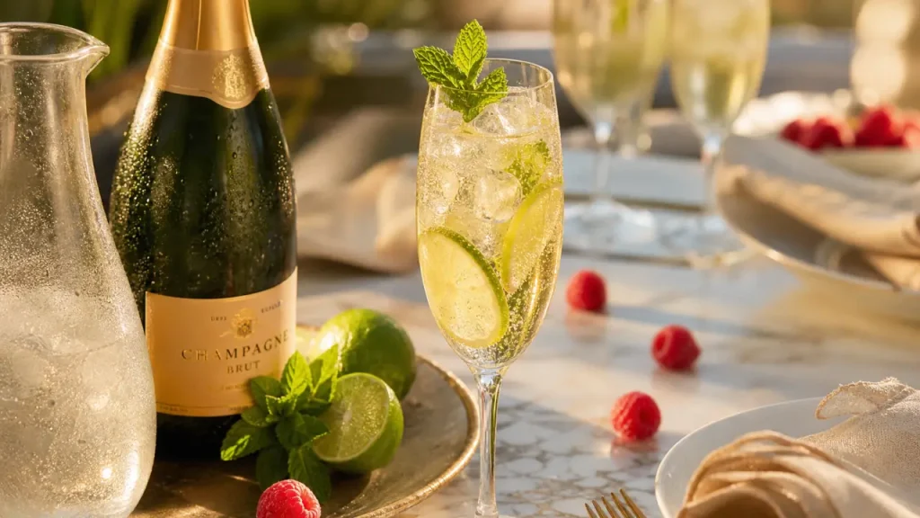 Soupe champenoise au Cointreau : 75 cl de champagne, citron vert et service très frais