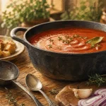Soupe tomate grand mere velouté aux tomates, croûtons et herbes