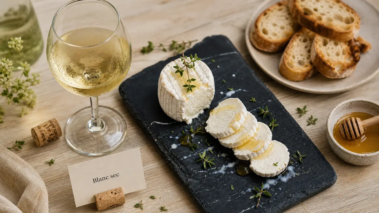 Vin avec fromage de chèvre blanc sec et crottin de chèvre