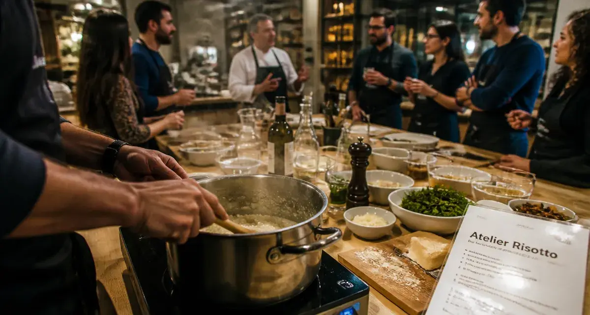 Cours de cuisine Lorient : atelier risotto avec chef et participants