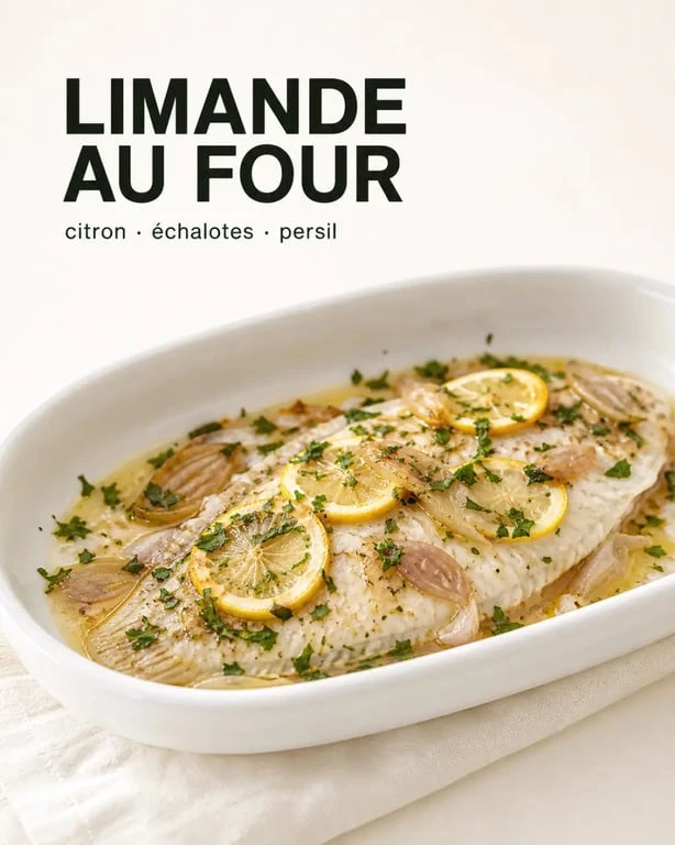 Recette limande au four servie avec citron, beurre et échalotes