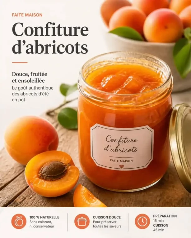 Pot de confiture d'abricots maison avec des fruits frais sur une table en bois