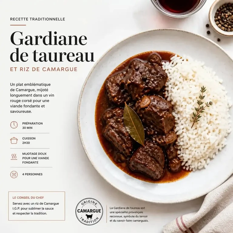 Plat de Gardiane de taureau, spécialité régionale à marier avec les vins de la Maison Régionale des Vins