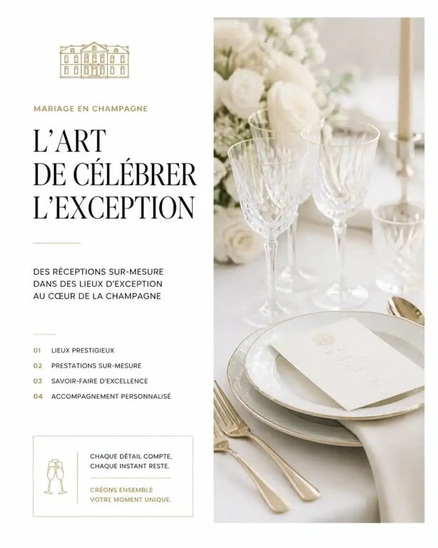 Art de table champenois élégant pour une réception de mariage haut de gamme