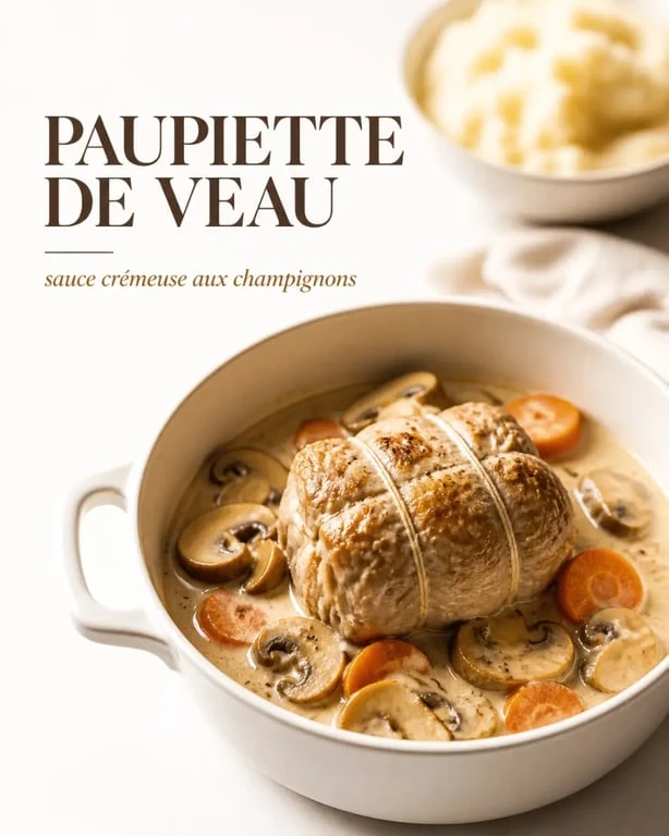 Recette paupiette de veau traditionnelle servie avec sauce crémeuse et champignons