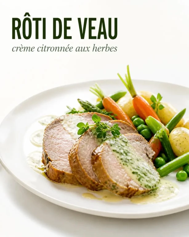 Recette veau raffinée : rôti de veau fondant à la crème citronnée et aux herbes fraîches