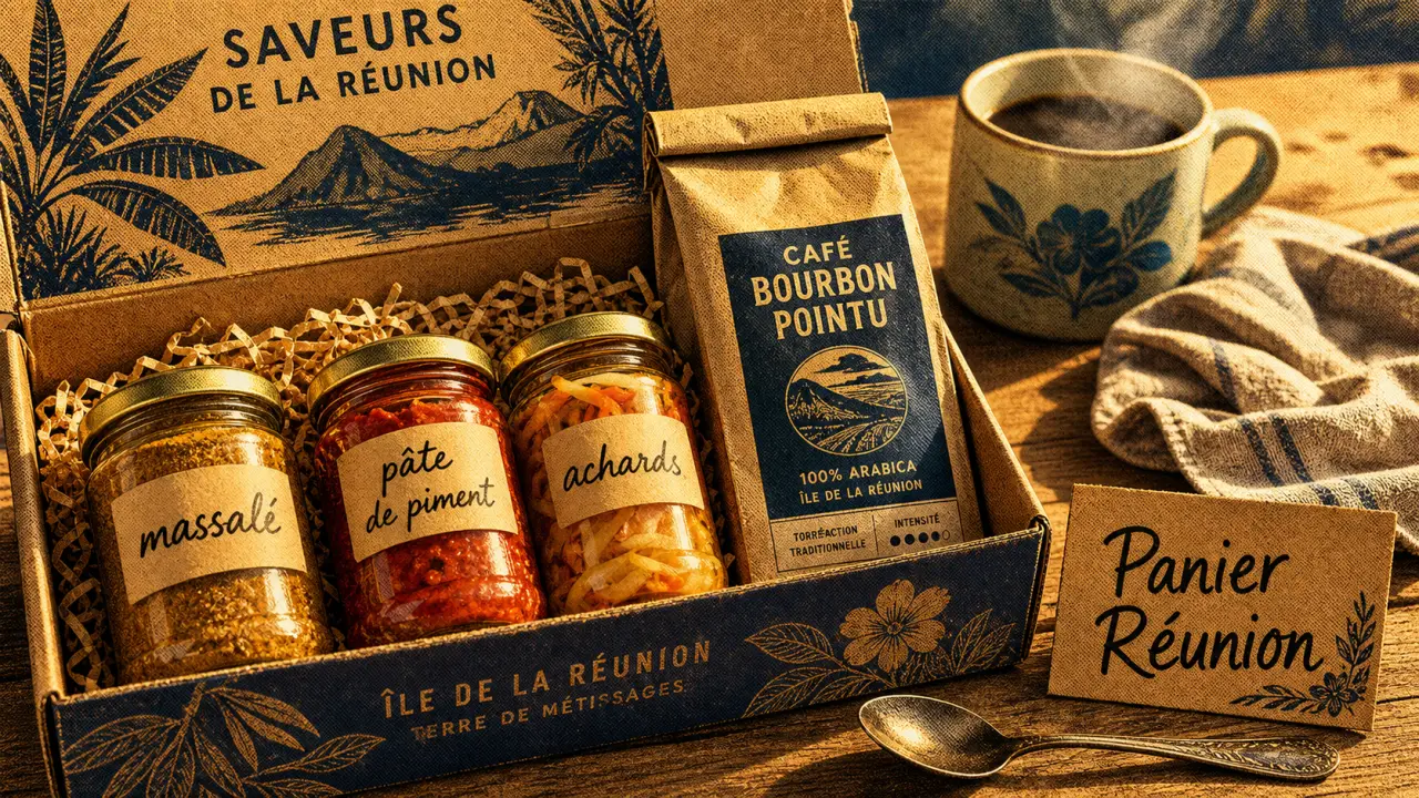 Produit reunion : coffret épicerie fine réunionnaise, massalé et café Bourbon