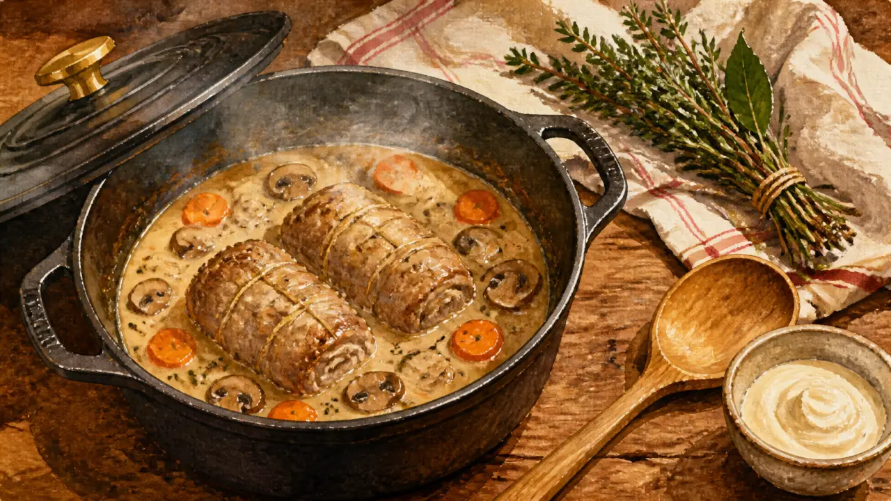 Recette paupiette de veau traditionnelle en cocotte, sauce crème fumante