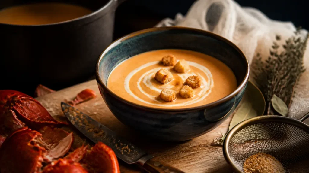 Bisque de homard maison : carcasses dorées, 3 filtrages et velouté lisse