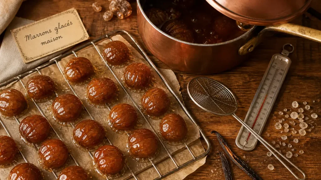 Marrons glacés maison : confisage lent, glaçage brillant et texture fondante