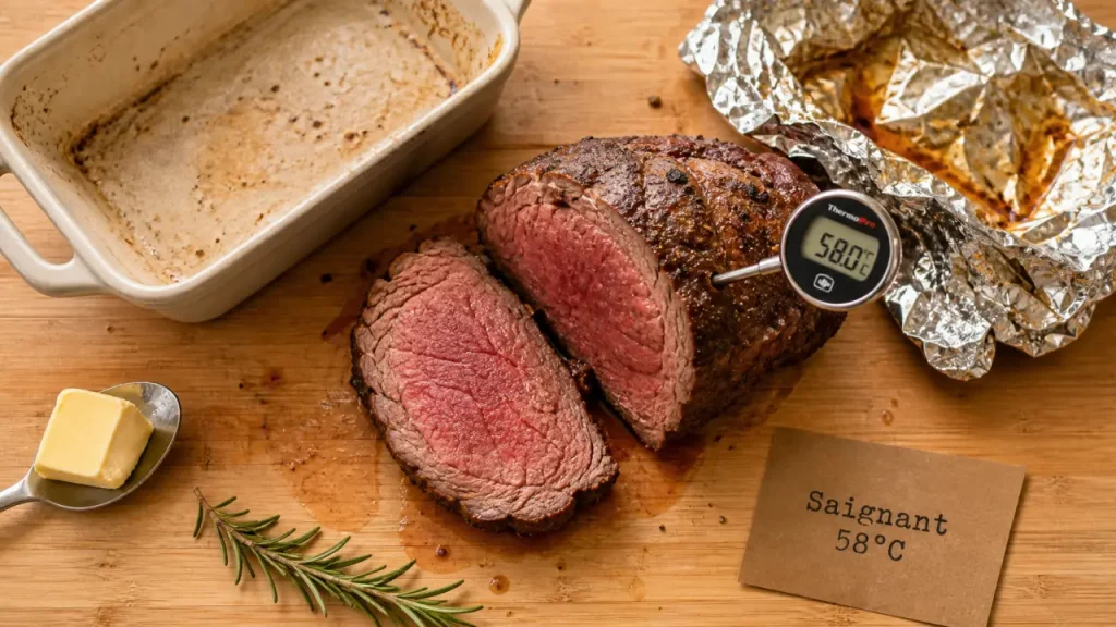 Rosbeef au four en chaleur tournante : 15,5 minutes par 500 g pour une viande saignante