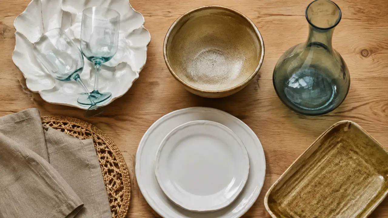 Art table : table dressée porcelaine blanche et grès beige