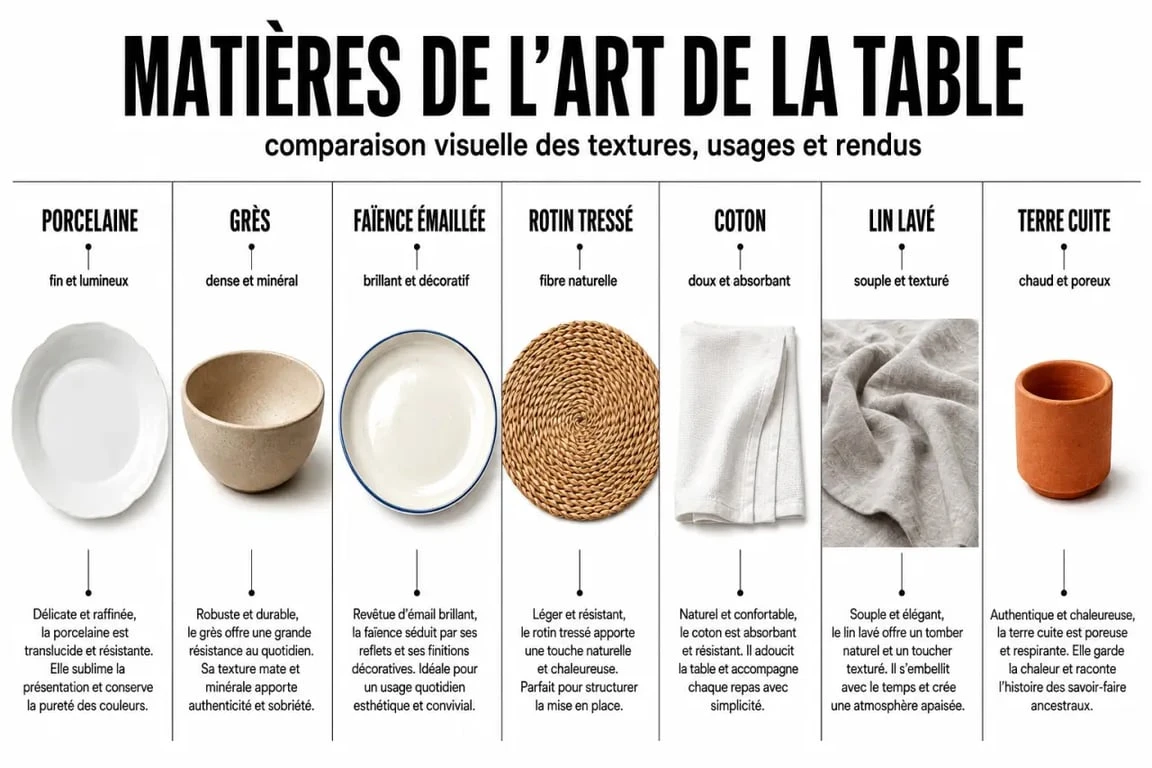 Art table : comparaison visuelle des matières et usages pour choisir sa table