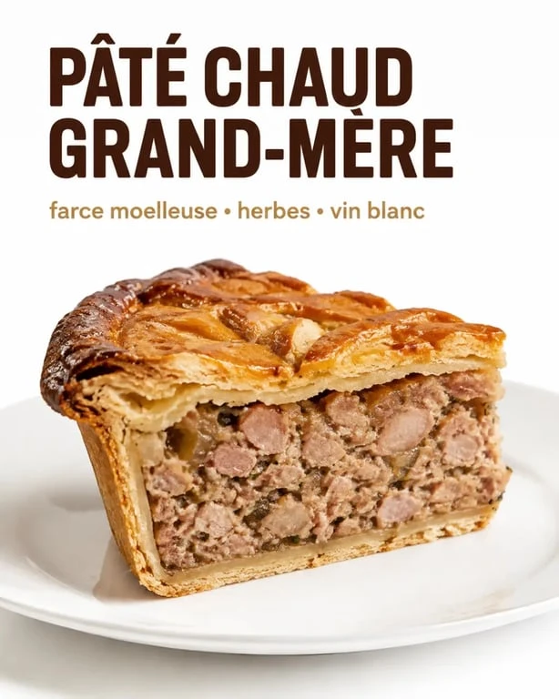 Détail de la farce et de la croûte d'un pâté chaud grand-mère