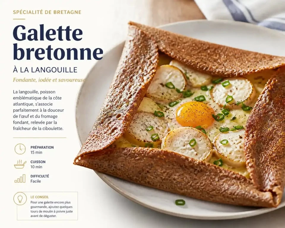 Galette bretonne à la langouille avec œuf et fromage fondu