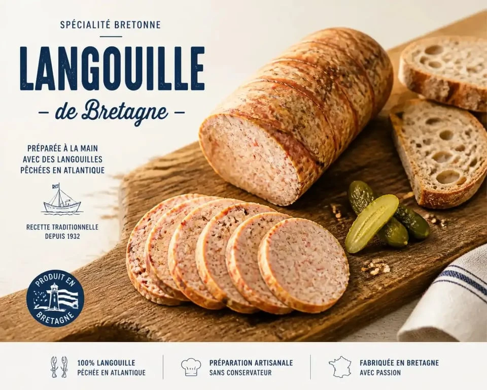 Langouille charcuterie bretonne tranchée sur planche en bois