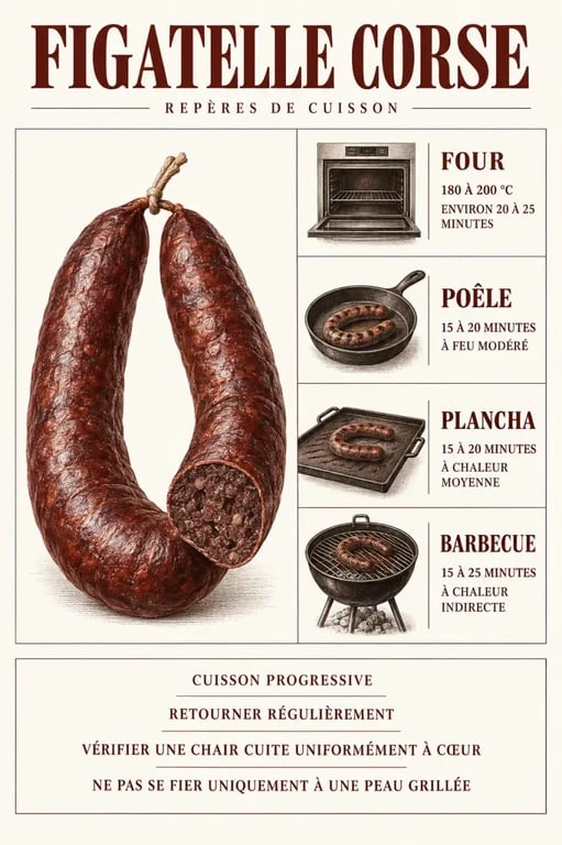Infographie sur la figatelle corse et ses modes de cuisson