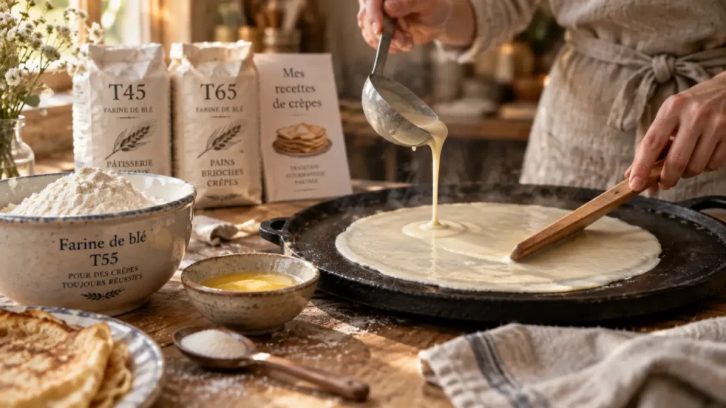 La farine T55 est la plus polyvalente pour les crêpes, mais chaque farine change la texture