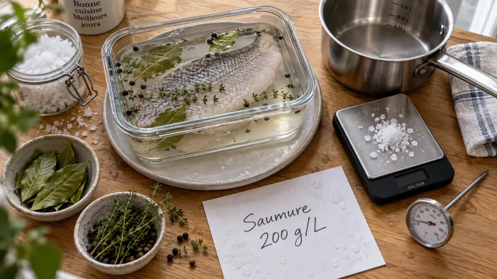 Saumure : 200 g de sel par litre pour assaisonner, fumer et mariner