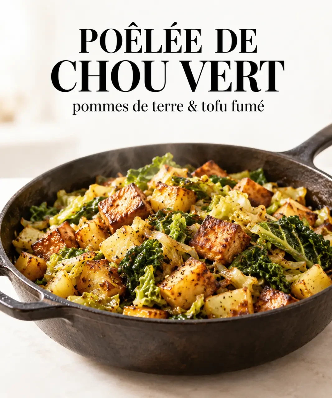 Chou recettes faciles : poêlée de chou et pommes de terre au tofu fumé