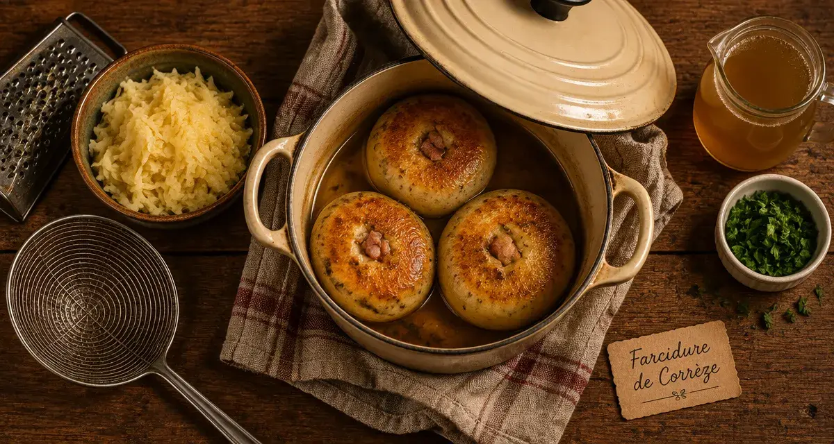 Farcidure de Corrèze : farcidure dorée, cuisson 30 minutes, boules