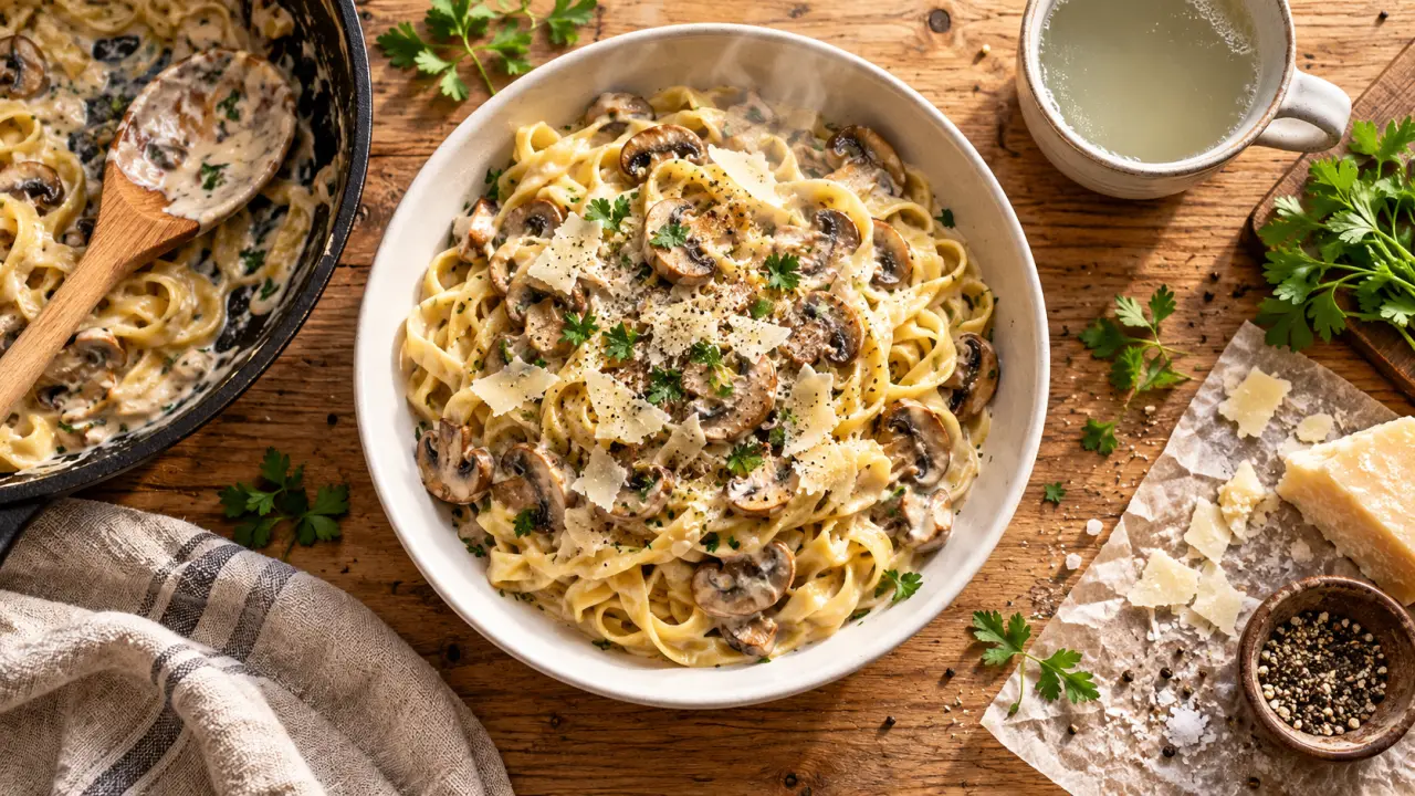 Recette avec des pates fraiches : tagliatelles crème-champignons au citron
