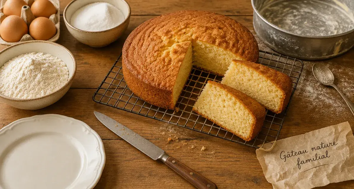 Recette de gateau natur moelleux : cuisson 180°C, pâte sans grumeaux