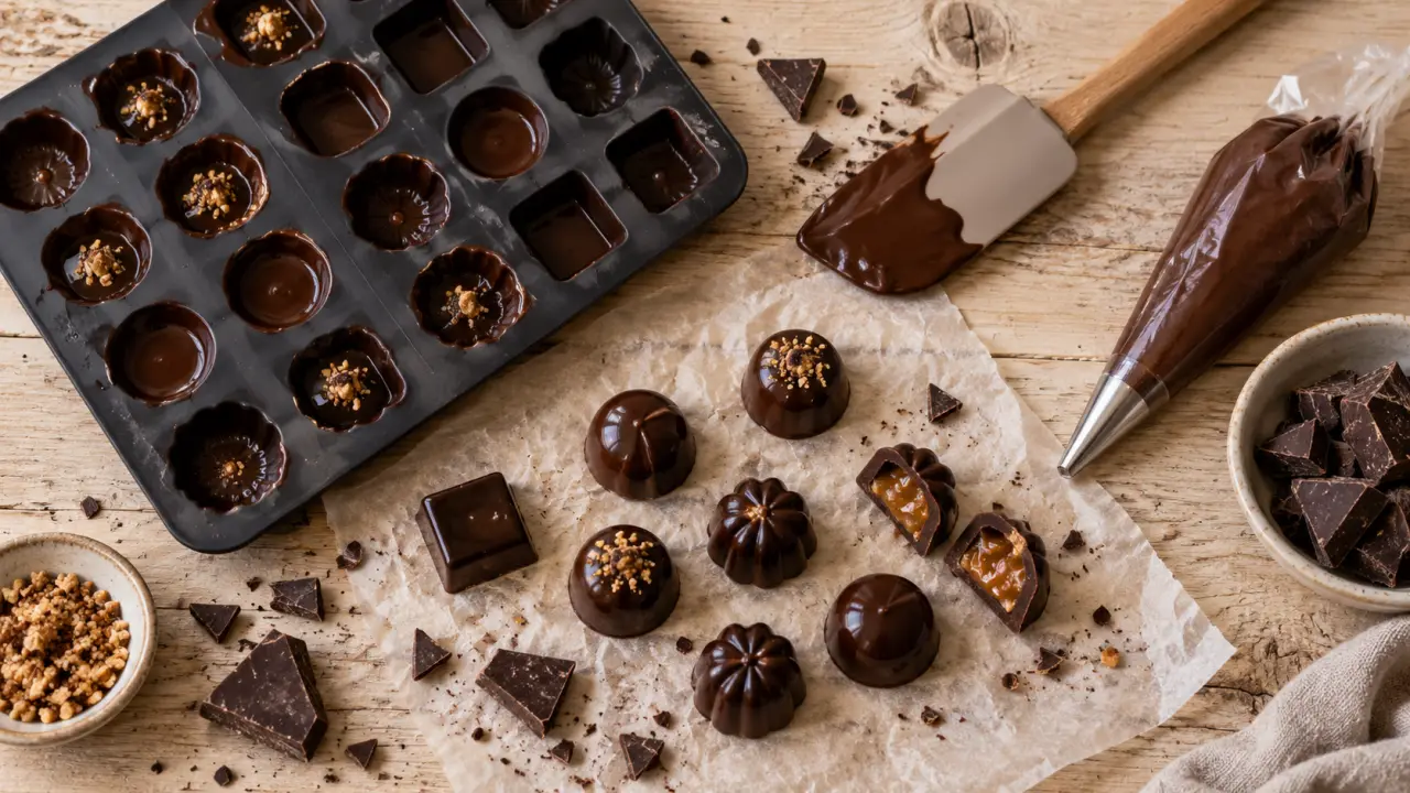 Recette petit chocolat maison facile : petits chocolats brillants sans bulles